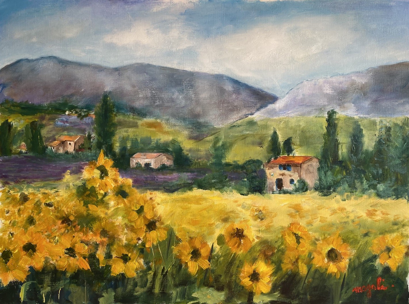 Les tournesols Huile sur toile de lin Vendu 58x43