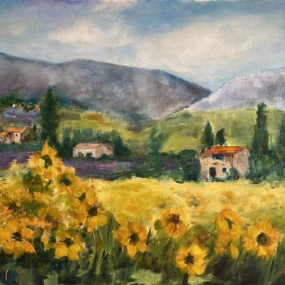 Les tournesols Huile sur toile de lin Vendu 58x43